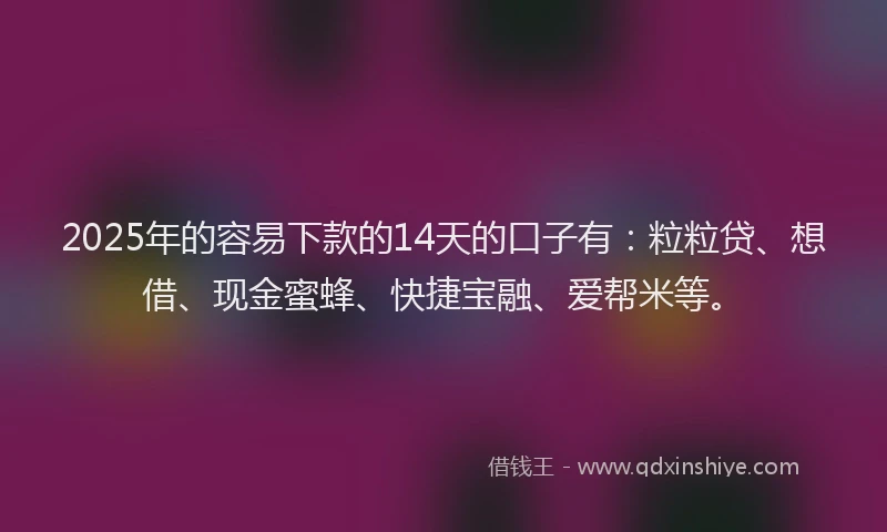 2025年的容易下款的14天的口子有：粒粒贷、想借、现金蜜蜂、快捷宝融、爱帮米等。