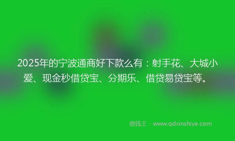 2025年的宁波通商好下款么有：射手花、大城小爱、现金秒借贷宝、分期乐、借贷易贷宝等。