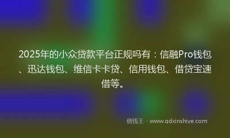 2025年的小众贷款平台正规吗有：信融Pro钱包、迅达钱包、维信卡卡贷、信用钱包、借贷宝速借等。