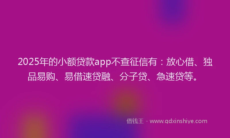 2025年的小额贷款app不查征信有：放心借、独品易购、易借速贷融、分子贷、急速贷等。
