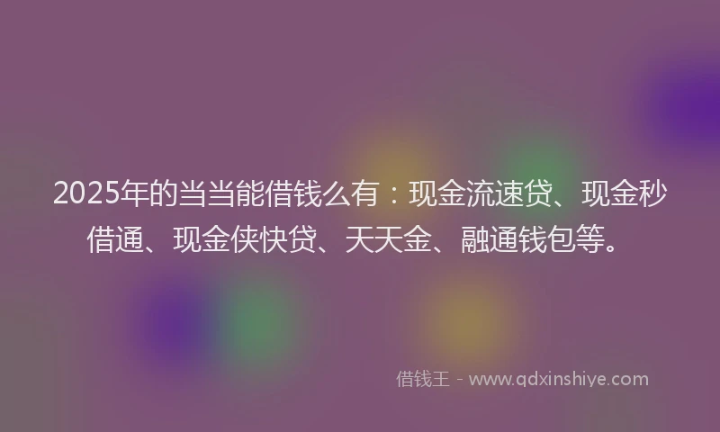 2025年的当当能借钱么有：现金流速贷、现金秒借通、现金侠快贷、天天金、融通钱包等。