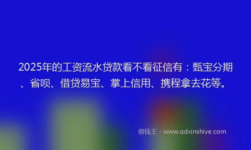 2025年的工资流水贷款看不看征信有：甄宝分期、省呗、借贷易宝、掌上信用、携程拿去花等。