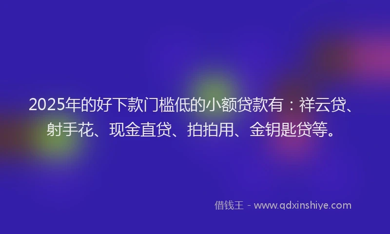 2025年的好下款门槛低的小额贷款有：祥云贷、射手花、现金直贷、拍拍用、金钥匙贷等。