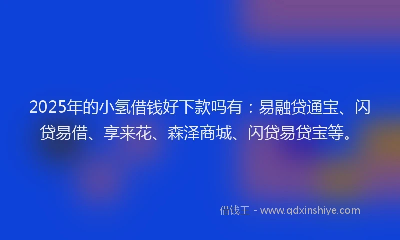 2025年的小氢借钱好下款吗有：易融贷通宝、闪贷易借、享来花、森泽商城、闪贷易贷宝等。