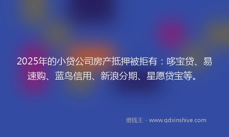 2025年的小贷公司房产抵押被拒有：哆宝贷、易速购、蓝鸟信用、新浪分期、星愿贷宝等。