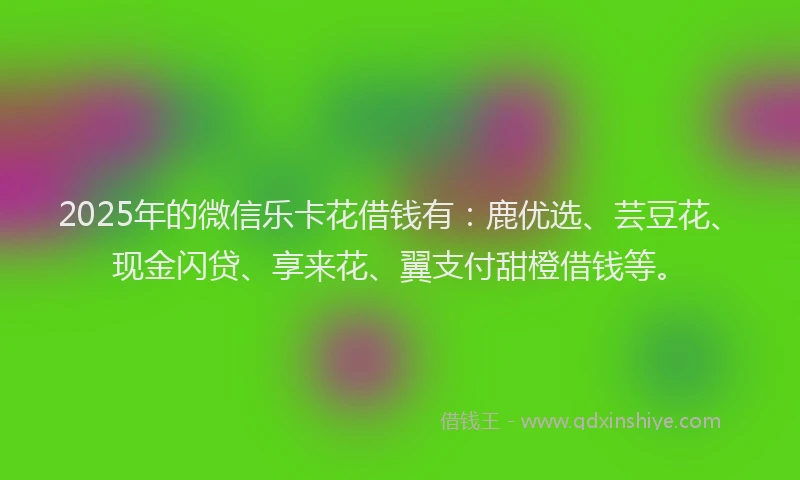 2025年的微信乐卡花借钱有：鹿优选、芸豆花、现金闪贷、享来花、翼支付甜橙借钱等。