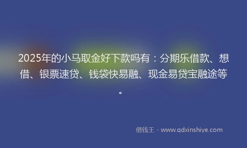 2025年的小马取金好下款吗有：分期乐借款、想借、银票速贷、钱袋快易融、现金易贷宝融途等。