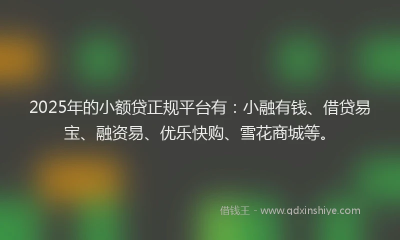 2025年的小额贷正规平台有：小融有钱、借贷易宝、融资易、优乐快购、雪花商城等。