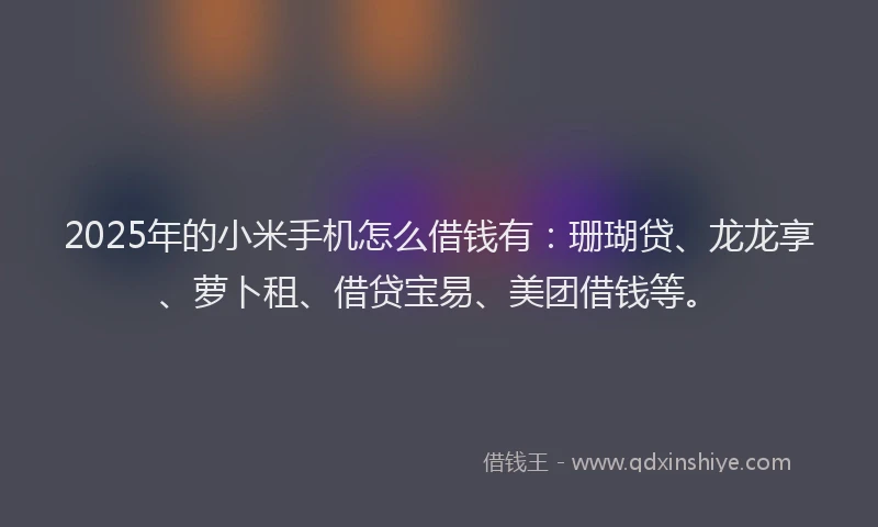 2025年的小米手机怎么借钱有：珊瑚贷、龙龙享、萝卜租、借贷宝易、美团借钱等。