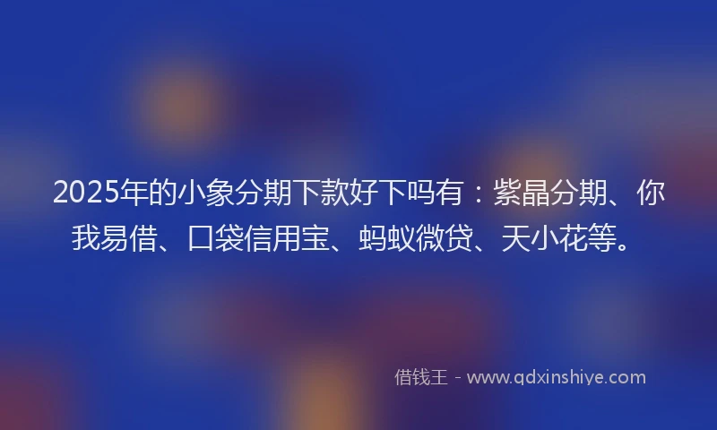 2025年的小象分期下款好下吗有：紫晶分期、你我易借、口袋信用宝、蚂蚁微贷、天小花等。