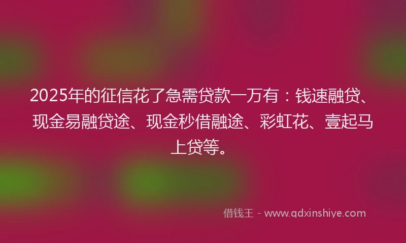 2025年的征信花了急需贷款一万有：钱速融贷、现金易融贷途、现金秒借融途、彩虹花、壹起马上贷等。