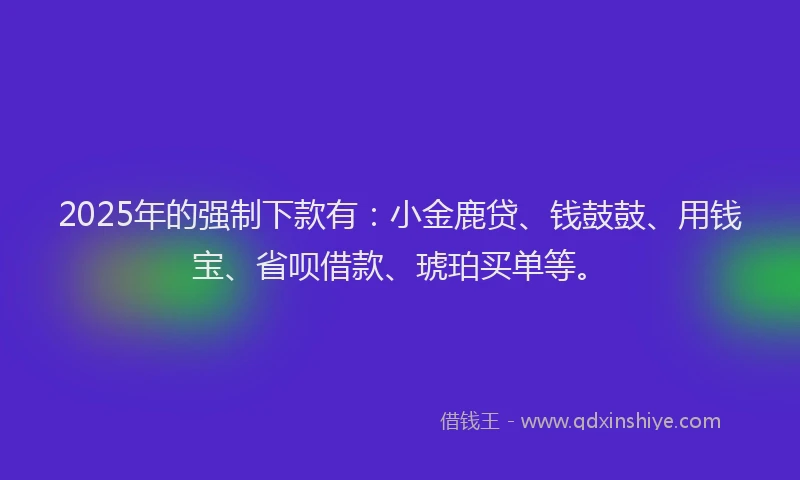 2025年的强制下款有：小金鹿贷、钱鼓鼓、用钱宝、省呗借款、琥珀买单等。