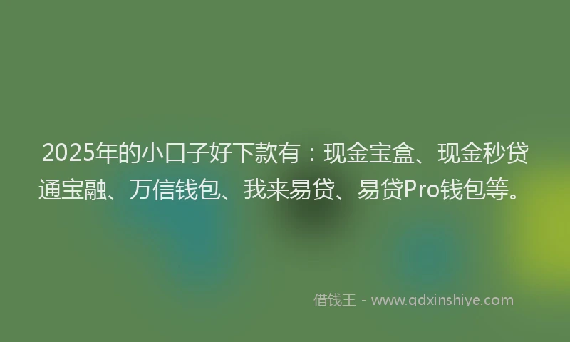 2025年的小口子好下款有：现金宝盒、现金秒贷通宝融、万信钱包、我来易贷、易贷Pro钱包等。