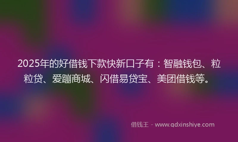2025年的好借钱下款快新口子有：智融钱包、粒粒贷、爱蹦商城、闪借易贷宝、美团借钱等。