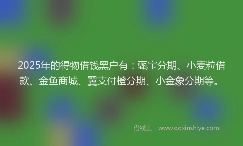 2025年的得物借钱黑户有：甄宝分期、小麦粒借款、金鱼商城、翼支付橙分期、小金象分期等。