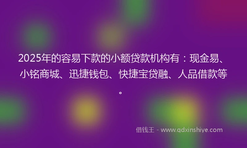 2025年的容易下款的小额贷款机构有：现金易、小铭商城、迅捷钱包、快捷宝贷融、人品借款等。