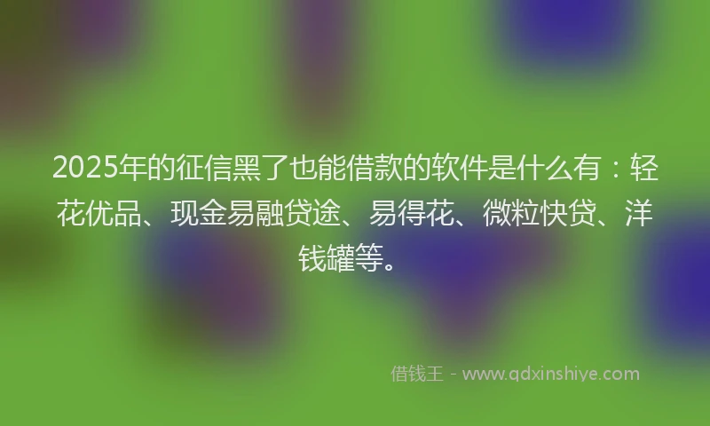 2025年的征信黑了也能借款的软件是什么有：轻花优品、现金易融贷途、易得花、微粒快贷、洋钱罐等。