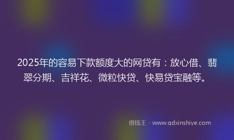 2025年的容易下款额度大的网贷有：放心借、翡翠分期、吉祥花、微粒快贷、快易贷宝融等。