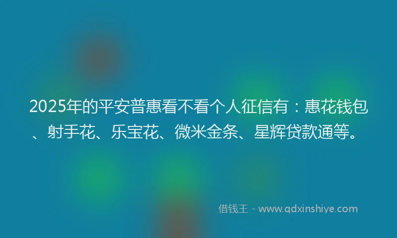 2025年的平安普惠看不看个人征信有：惠花钱包、射手花、乐宝花、微米金条、星辉贷款通等。