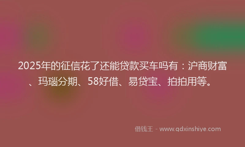 2025年的征信花了还能贷款买车吗有：沪商财富、玛瑙分期、58好借、易贷宝、拍拍用等。