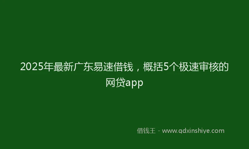 2025年最新广东易速借钱，概括5个极速审核的网贷app