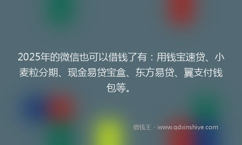 2025年的微信也可以借钱了有：用钱宝速贷、小麦粒分期、现金易贷宝盒、东方易贷、翼支付钱包等。