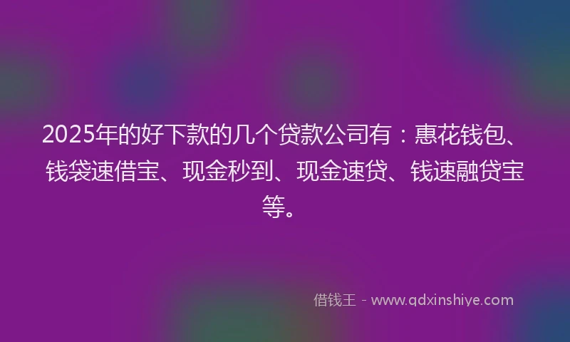 2025年的好下款的几个贷款公司有：惠花钱包、钱袋速借宝、现金秒到、现金速贷、钱速融贷宝等。