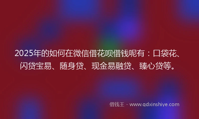 2025年的如何在微信借花呗借钱呢有：口袋花、闪贷宝易、随身贷、现金易融贷、臻心贷等。