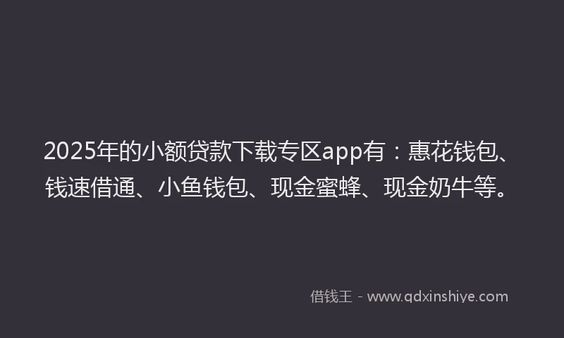 2025年的小额贷款下载专区app有：惠花钱包、钱速借通、小鱼钱包、现金蜜蜂、现金奶牛等。