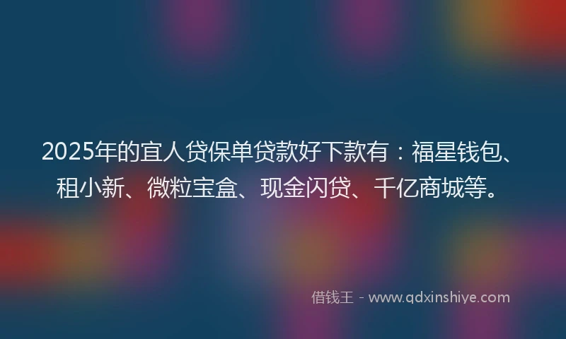 2025年的宜人贷保单贷款好下款有：福星钱包、租小新、微粒宝盒、现金闪贷、千亿商城等。