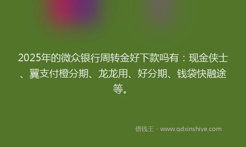 2025年的微众银行周转金好下款吗有：现金侠士、翼支付橙分期、龙龙用、好分期、钱袋快融途等。