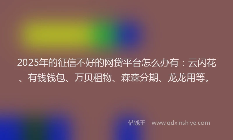 2025年的征信不好的网贷平台怎么办有：云闪花、有钱钱包、万贝租物、森森分期、龙龙用等。