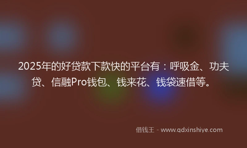 2025年的好贷款下款快的平台有：呼吸金、功夫贷、信融Pro钱包、钱来花、钱袋速借等。