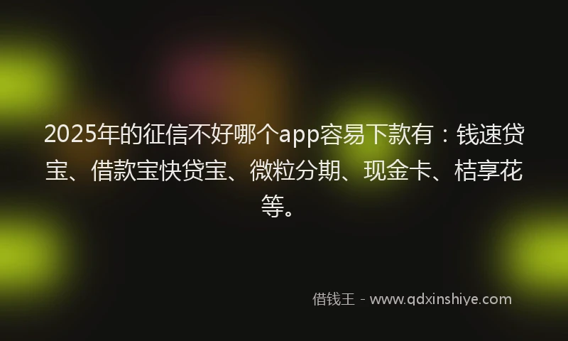 2025年的征信不好哪个app容易下款有：钱速贷宝、借款宝快贷宝、微粒分期、现金卡、桔享花等。