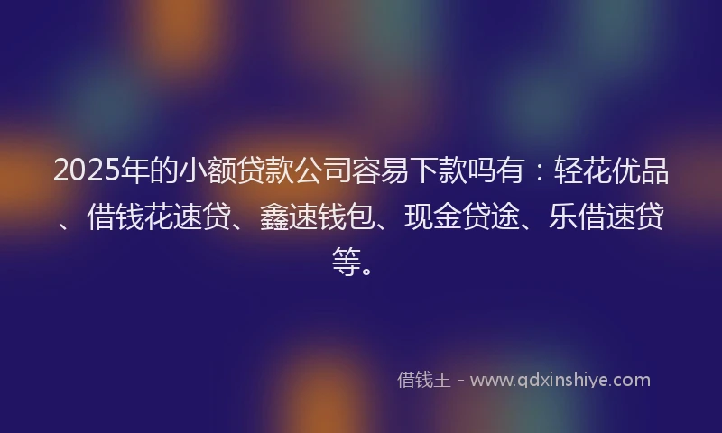 2025年的小额贷款公司容易下款吗有：轻花优品、借钱花速贷、鑫速钱包、现金贷途、乐借速贷等。