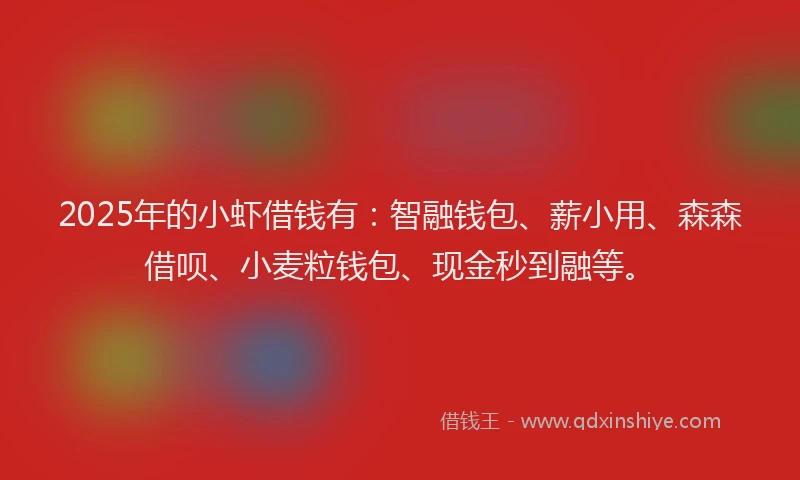2025年的小虾借钱有：智融钱包、薪小用、森森借呗、小麦粒钱包、现金秒到融等。