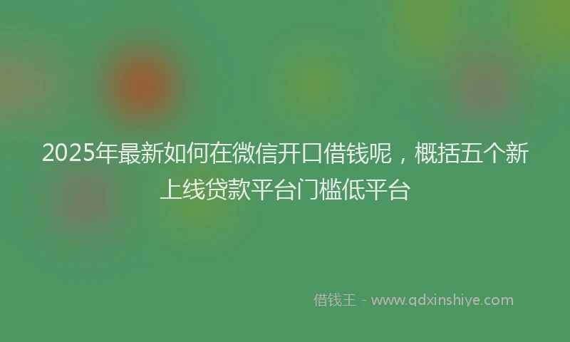 2025年最新如何在微信开口借钱呢，概括五个新上线贷款平台门槛低平台