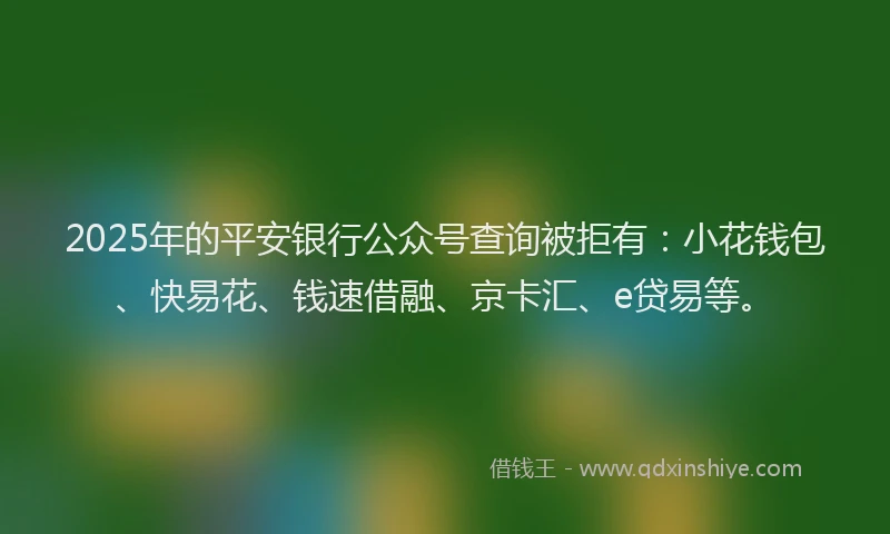 2025年的平安银行公众号查询被拒有：小花钱包、快易花、钱速借融、京卡汇、e贷易等。