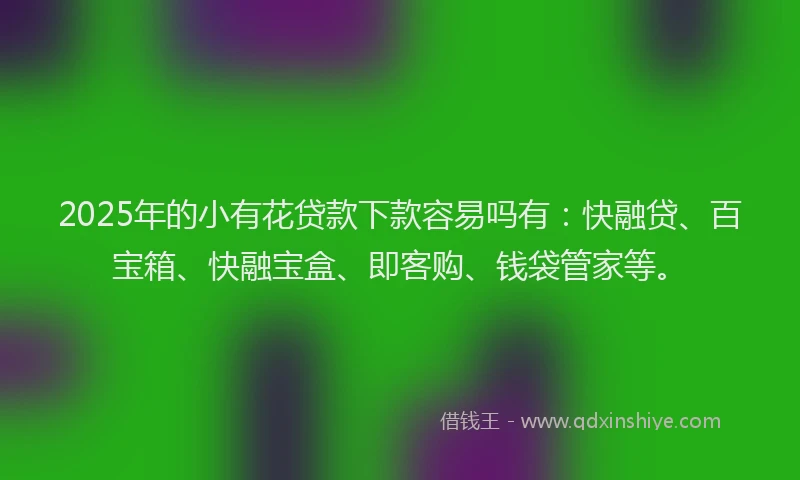 2025年的小有花贷款下款容易吗有：快融贷、百宝箱、快融宝盒、即客购、钱袋管家等。