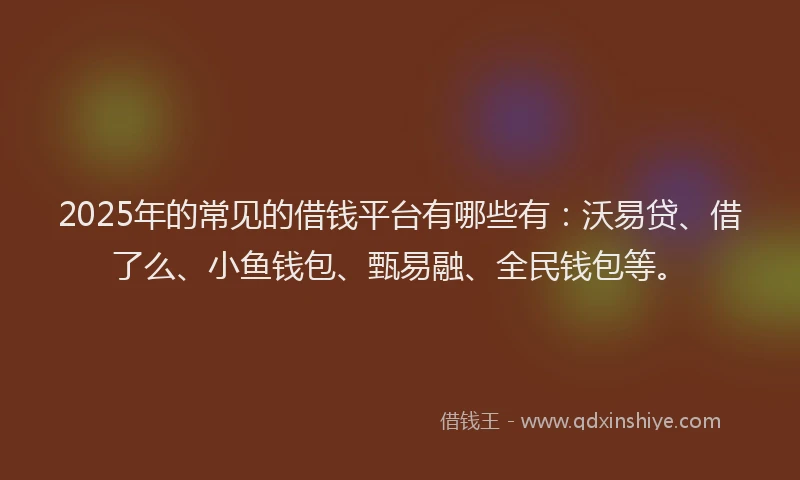2025年的常见的借钱平台有哪些有：沃易贷、借了么、小鱼钱包、甄易融、全民钱包等。