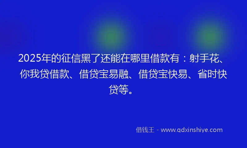2025年的征信黑了还能在哪里借款有：射手花、你我贷借款、借贷宝易融、借贷宝快易、省时快贷等。