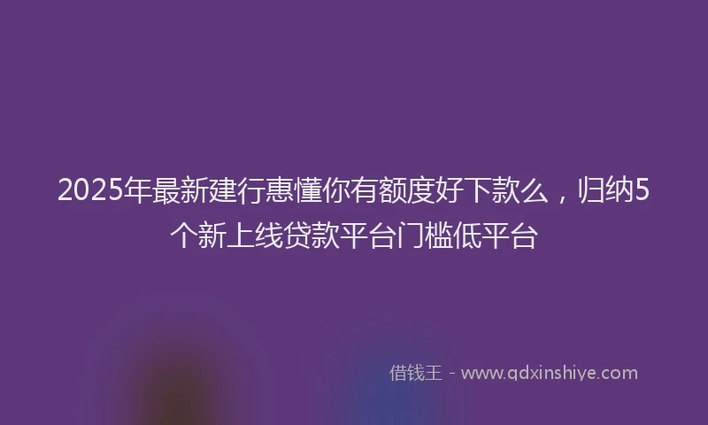 2025年最新建行惠懂你有额度好下款么，归纳5个新上线贷款平台门槛低平台