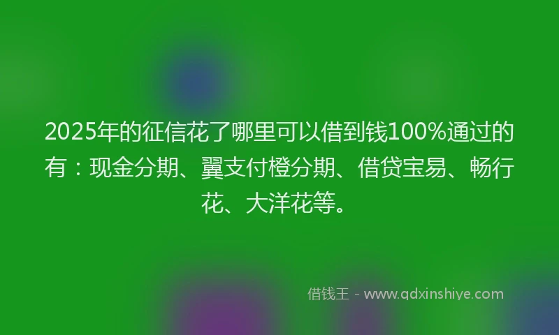 2025年的征信花了哪里可以借到钱100%通过的有：现金分期、翼支付橙分期、借贷宝易、畅行花、大洋花等。