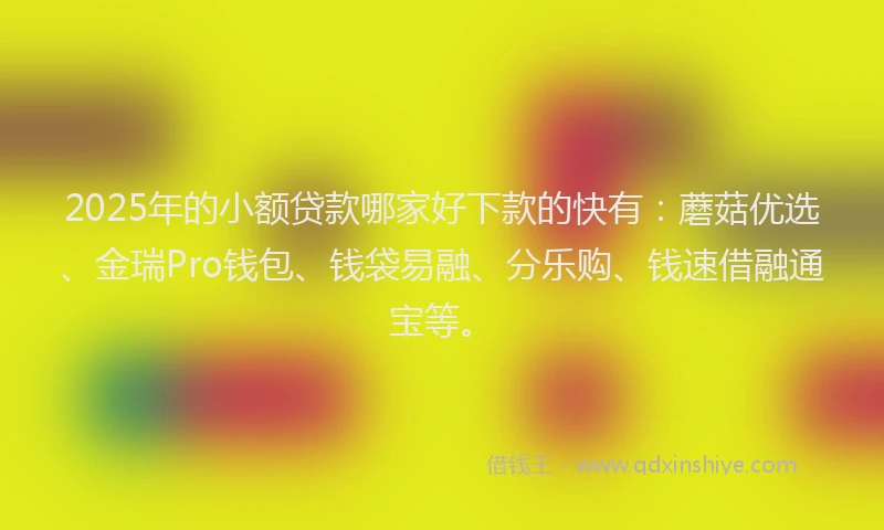 2025年的小额贷款哪家好下款的快有：蘑菇优选、金瑞Pro钱包、钱袋易融、分乐购、钱速借融通宝等。