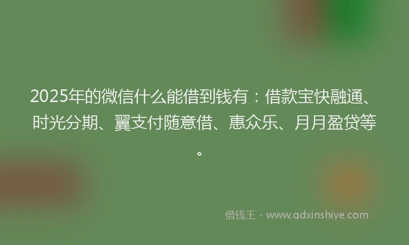 2025年的微信什么能借到钱有：借款宝快融通、时光分期、翼支付随意借、惠众乐、月月盈贷等。