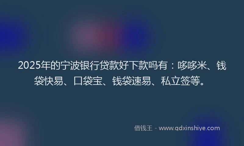 2025年的宁波银行贷款好下款吗有：哆哆米、钱袋快易、口袋宝、钱袋速易、私立签等。