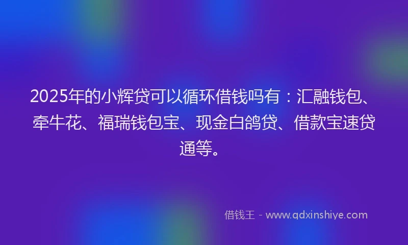 2025年的小辉贷可以循环借钱吗有：汇融钱包、牵牛花、福瑞钱包宝、现金白鸽贷、借款宝速贷通等。