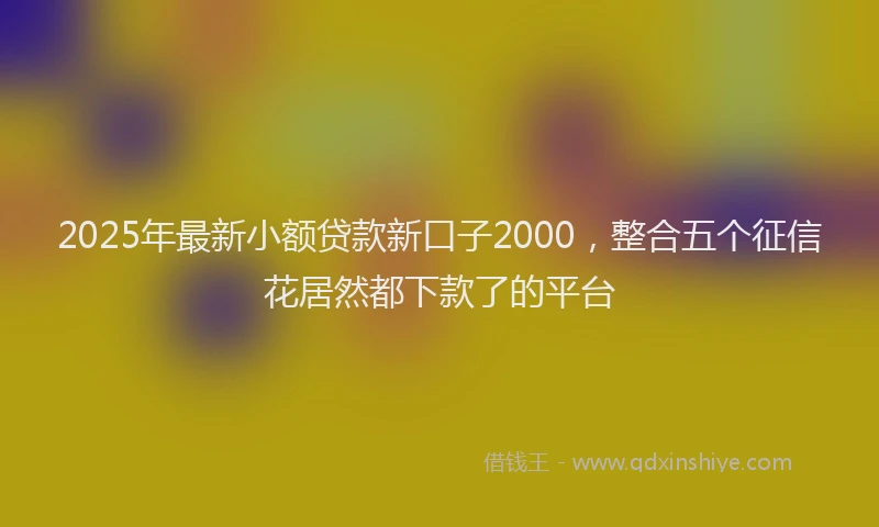 2025年最新小额贷款新口子2000，整合五个征信花居然都下款了的平台