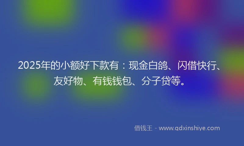 2025年的小额好下款有：现金白鸽、闪借快行、友好物、有钱钱包、分子贷等。