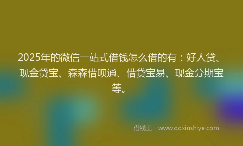 2025年的微信一站式借钱怎么借的有：好人贷、现金贷宝、森森借呗通、借贷宝易、现金分期宝等。